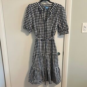 Draper James Navy and White Checkered Midi Dress